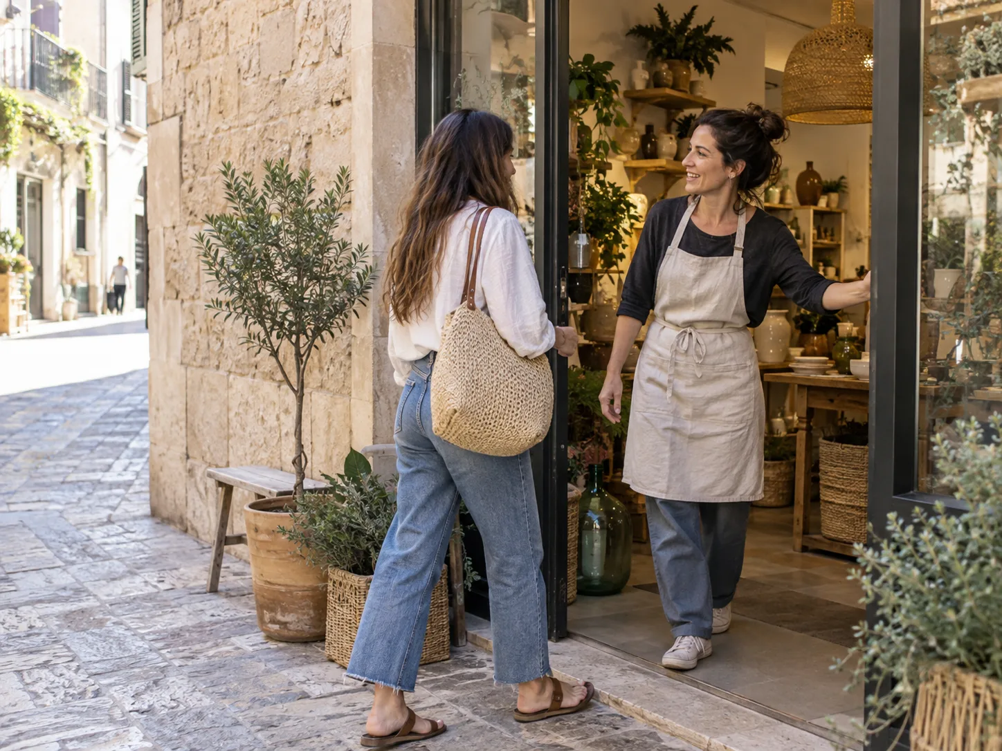 Comercio local atendiendo a una clienta